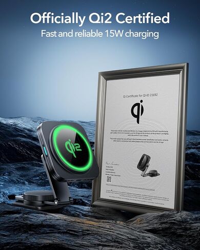 ESR for Qi2 15W MagSafe Car Mount Charger, Qi2-Certified MagSafe Car Charger, Dashboard Magnetic Wireless Car Charger Mount, for iPhone 15/14/13/12 Series, Fast Charging, Car Accessories, Black in Saudi Arabia