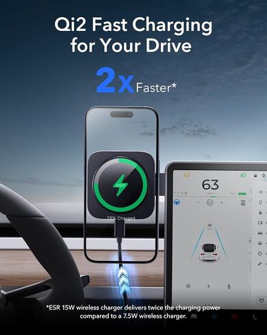 ESR for Qi2 15W MagSafe Car Mount Charger, Qi2-Certified MagSafe Car Charger, Dashboard Magnetic Wireless Car Charger Mount, for iPhone 15/14/13/12 Series, Fast Charging, Car Accessories, Black in Saudi Arabia