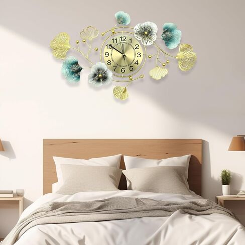 33 inch Clocks for Living Room, Large Wall Clock, 3D Decorations Metal Ginkgo Leaf Design Silent Movement Wall Clocks for Home Wall Decor Clock in Saudi Arabia