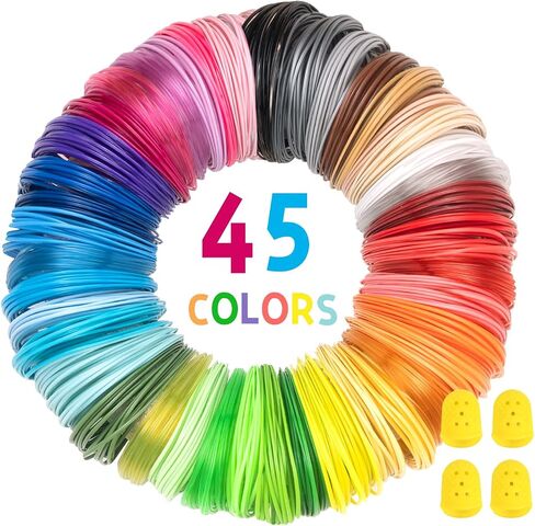 3D Pen Filament Refills 45 Colors, 16 Ft Per Color Total 720 Ft 1.75mm PLA 3D Doodler Pen Refills for Create Model Art with 4 Finger Caps Compatible with Most 3D Printing Pens in Saudi Arabia