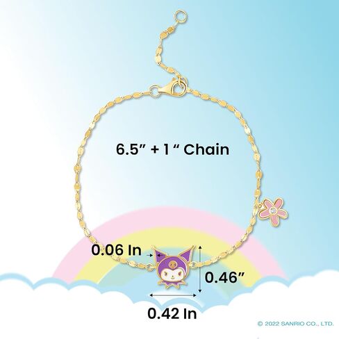سوار Hello Kitty Sanrio للسيدات My Melody مقاس 6.5 بوصة+1 بوصة ترخيص رسمي، سوار من الفضة الإسترلينية مطلي بالذهب عيار 14 قيراط in Saudi Arabia