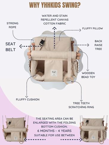 Baby Swing Indoor Outdoor Toddler Swing with Seat Belt Wooden Baby Hanging Swing (Light Brown) in Saudi Arabia