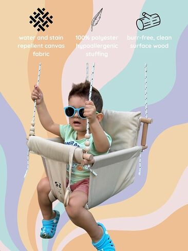 Baby Swing Indoor Outdoor Toddler Swing with Seat Belt Wooden Baby Hanging Swing (Light Brown) in Saudi Arabia