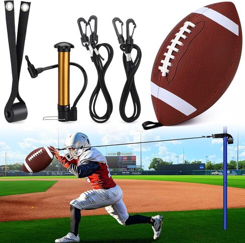 TOBWOLF Football Throw Trainer, Football Bungee Catching Trainer with Pump Size 6 Fits Ages 11+ Youth, Bounce Back Leather Football Improving Enhance Solo Passing Catching Skills Indoors & Outdoors in Saudi Arabia