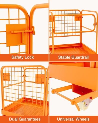 36" x 36" Forklift Safety Cage, Forklift Man Basket 1200 Lbs Capacity, Folding Forklift Work Platform with 4 Wheels, Collapsible Platform Lift Basket for Most Aerial Jobs in Kuwait