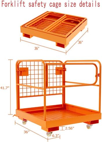 36" x 36" Forklift Safety Cage, Forklift Man Basket 1200 Lbs Capacity, Folding Forklift Work Platform with 4 Wheels, Collapsible Platform Lift Basket for Most Aerial Jobs in Kuwait