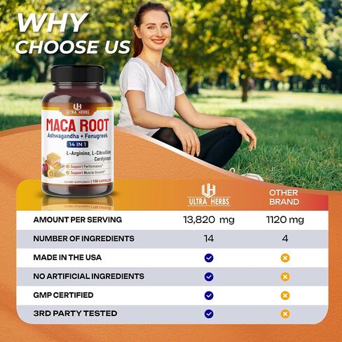 Peruana Maca Root Black, Red, Yellow 17,700mg | Maca Root Capsules Enhanced with Ginseng, Ashwagandha, Fenugreek | Support Stamina, Performance & Mood | 150 Capsules in Saudi Arabia