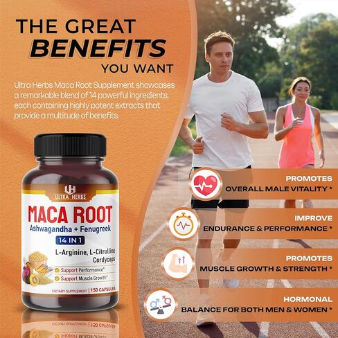 Peruana Maca Root Black, Red, Yellow 17,700mg | Maca Root Capsules Enhanced with Ginseng, Ashwagandha, Fenugreek | Support Stamina, Performance & Mood | 150 Capsules in Saudi Arabia
