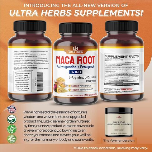Peruana Maca Root Black, Red, Yellow 17,700mg | Maca Root Capsules Enhanced with Ginseng, Ashwagandha, Fenugreek | Support Stamina, Performance & Mood | 150 Capsules in Saudi Arabia
