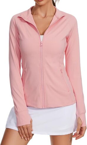 Lightbare Women’s Zip Up Athletic Jackets Lightweight Slim Fit with Pockets Thumb Holes for Workout Gym Running Yoga in Saudi Arabia