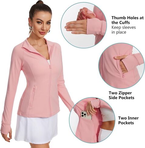 Lightbare Women’s Zip Up Athletic Jackets Lightweight Slim Fit with Pockets Thumb Holes for Workout Gym Running Yoga in Saudi Arabia