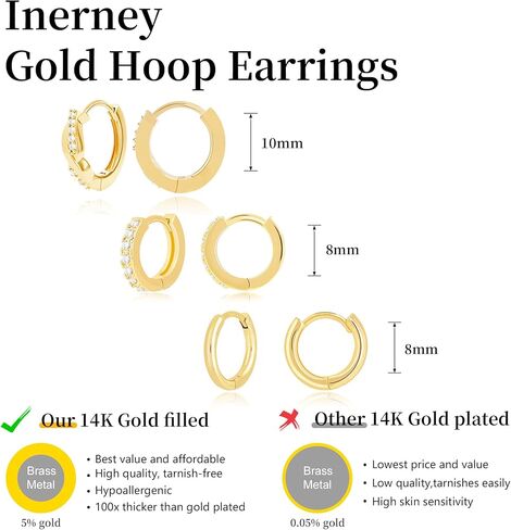 مجموعة أقراط دائرية ذهبية للنساء، أقراط هوجي صغيرة أنيقة عيار 14 قيراط لمجوهرات متعددة خفيفة الوزن لا تسبب الحساسية، أقراط غضروف مكعبة مزدوجة ملتوية عصرية للفتيات المراهقات 3 أزواج in Kuwait