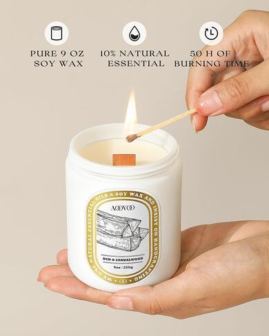 AOOVOO Scented Candles for Home Scented, Wood Wicked Candles Christmas Birthday Gifts for Women Mom Men, Natural Soy Candle | Vanilla Bean Candle, White Jar - 9oz in Saudi Arabia