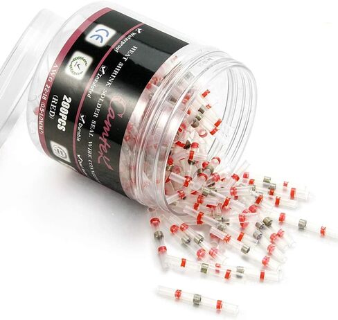 200PCS Red Solder Seal Wire Connectors 22-18 AWG, Self Soldering Heat Shrink Wire Connectors Marine Grade Waterproof Insulated Electrical Butt Splice Wire Terminals for Automotive Boat Truck in Saudi Arabia