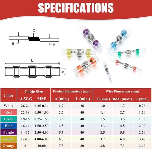 200PCS Red Solder Seal Wire Connectors 22-18 AWG, Self Soldering Heat Shrink Wire Connectors Marine Grade Waterproof Insulated Electrical Butt Splice Wire Terminals for Automotive Boat Truck in Saudi Arabia