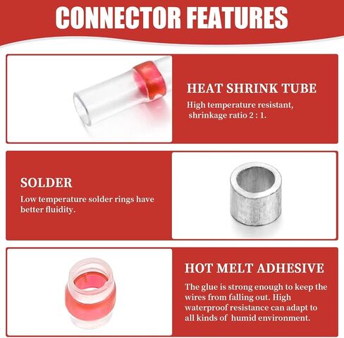 200PCS Red Solder Seal Wire Connectors 22-18 AWG, Self Soldering Heat Shrink Wire Connectors Marine Grade Waterproof Insulated Electrical Butt Splice Wire Terminals for Automotive Boat Truck in Saudi Arabia