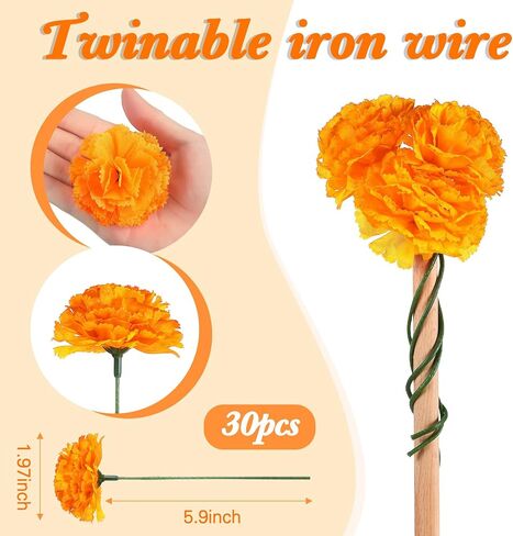 38 Pcs Day of the Dead Decorations Set 2 Pcs Artificial Marigold Garland 30 Pcs Fake Marigold Flowers with Stems 6 Pcs Monarch Butterfly Decoration for Dia De Los Muertos Diwali Decor (Orange) in Saudi Arabia