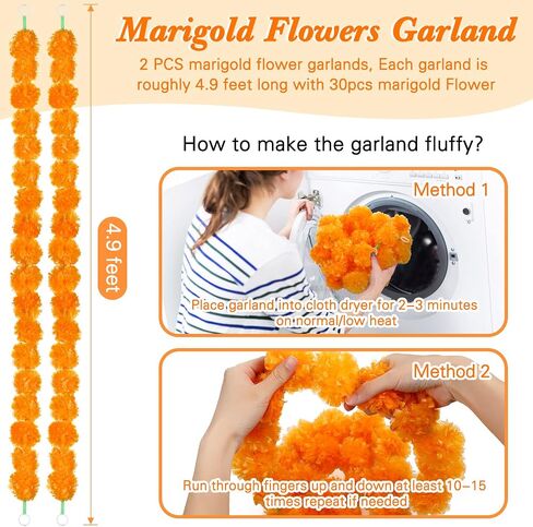 38 Pcs Day of the Dead Decorations Set 2 Pcs Artificial Marigold Garland 30 Pcs Fake Marigold Flowers with Stems 6 Pcs Monarch Butterfly Decoration for Dia De Los Muertos Diwali Decor (Orange) in Saudi Arabia