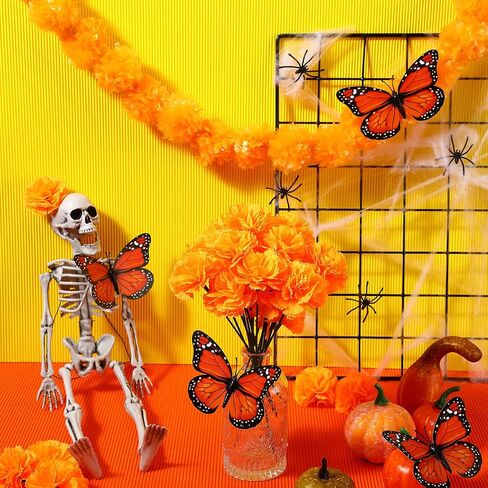 38 Pcs Day of the Dead Decorations Set 2 Pcs Artificial Marigold Garland 30 Pcs Fake Marigold Flowers with Stems 6 Pcs Monarch Butterfly Decoration for Dia De Los Muertos Diwali Decor (Orange) in Saudi Arabia
