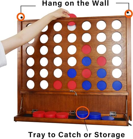 SPORT BEATS Giant Wooden Portable 4 in a Row with Folding Tray to Catch Coins - Set up on The Ground or Hang on The Wall Connect Game in Saudi Arabia