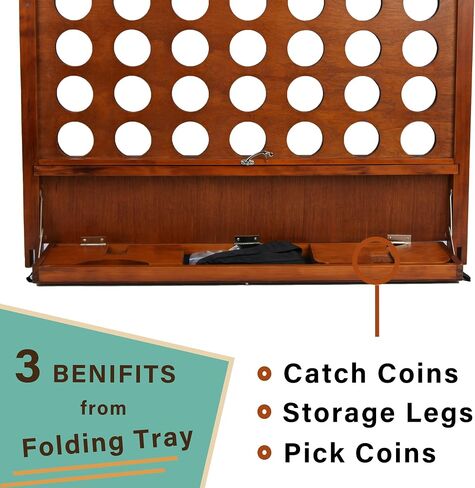 SPORT BEATS Giant Wooden Portable 4 in a Row with Folding Tray to Catch Coins - Set up on The Ground or Hang on The Wall Connect Game in Saudi Arabia