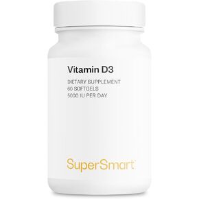 SuperSmart - Vitamin D3 5000 IU per Day (125mcg) - High Potency & Bioavailability - with Sunflower Oil | Non-GMO & Gluten Free - 60 Softgels