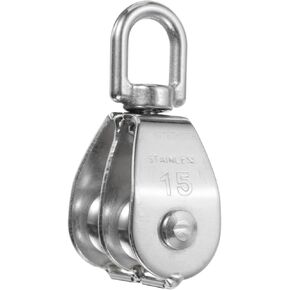 PATIKIL M32 Double Pulley Block, 304 Stainless Steel Heavy Wire Rope Hanging Wire Towing Wheel Lifting Crane Swivel Hook, Loading 250KG/551LBS