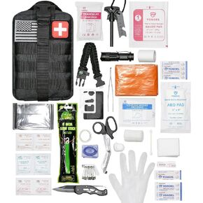 EMT-Approved Black Emergency First Aid Kit - Molle Ifak Pouch for First Aid Response: 250 Piece Outdoor Gear for Adventures, Disaster & Home Emergencies