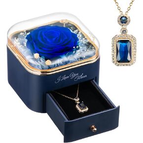 Preserved Flowers Mom Birthday Gifts for Women,Forever Roses Necklace for Wife Girlfriend Grandma,Christmas Anniversary Valentine’s Day Mothers Day Gifts for Her (Light Blue)