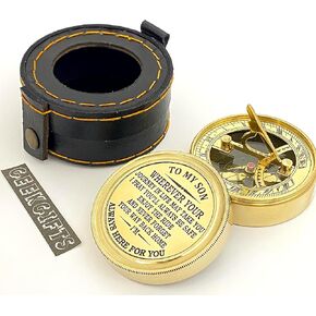 Gift for Son from Mom and Dad, Mom to Son Gifts, Father to Son Gifts, Graduation, Birthday, Baptism, Confirmation, Communion, Christmas Engraved Sundial Compass w Leather Box