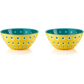 GUZZINI Le Murrine 4.7" Bowl (Set of 2) - Yellow & Blue - 3 Color Technology, Chip Resistant & Unbreakable, Reusable, BPA-Free, Cereal, Soup, Fruits - Mixing Bowl for Kitchen Ingredients