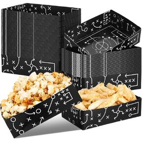 Honeydak 50 Pcs Football Party Decorations Football Paper Food Trays Football Themed Party Supplies Serving Boats Black and White Soccer Party Dessert Plates for Birthday Superbowl Party Decorations