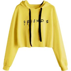 Women Cute Printed Letter Hoodie Cropped Pullover Sweatshirts Casual Gym Tops Drawstring Fall Winter Tunics