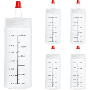 HuoHuo Squeeze Bottle 5Pcs 4Oz Premium Food Grade Plastic Bottles w/Yorker Tips (5Pcs) Plastic Squeeze Bottles For Sauces Empty Refillable Bottles for Arts, Crafts & Kitchen