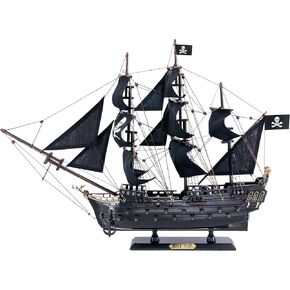 NAUTIMALL 22" Wooden Black Pearl Pirate Ship Model Knock Down mast and Sails Handpainted Nautical Sailboat Decor Collectors Edition Caribbean Pirate Cottage Decor for Home