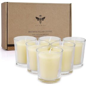 شموع نذرية من شمع العسل النقي - مجموعة من 6 شموع طبيعية في كوب زجاجي لديكور غرفة المنزل وهدية سبا وحفلات الزفاف in Kuwait