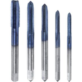 HARFINGTON 5pcs Metric Thread Tap Set M3 M4 M5 M6 M8 Titanium Nitride Coated M35 High Speed Steel (HSS) Straight Flutes Machine Screw Tapping Threading Tools