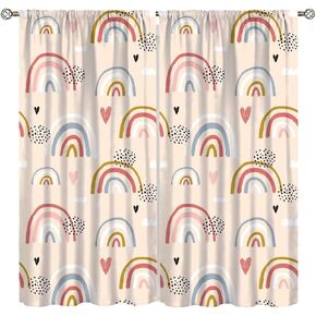 Kids Rainbow Curtains Boho Cute Cartoon Colorful Love Heart Abstract Art Curtains for Babys Bedroom Nursery Playroom Living Room Child Rod Pocket Window Drapes 2 Panel Set,Total Size 42" x 45"