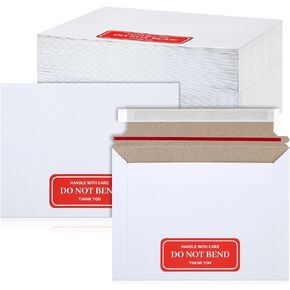 120 Pack 6.5 * 4.5 Inch Rigid Mailers Self Sealed Photo Document Mailers Keep Flat White Cardboard Envelopes with "DO NOT BEND" Labels for Shipping Photos, Pictures, Papers, Files, CD