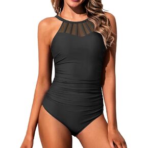 Holipick Women Tummy Control One Piece Swimsuit Modest Bathing Suit Full Coverage High Neck Swimwear