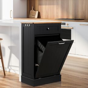 Spurgehom 13 Gallons Tilt Out Trash Cabinet Kitchen Waste Bins Free Standing Laundry Hamper Recycling Cabinet Trash Can Holder with Hideaway Drawer Pet Proof Trash Can for Living Room, White
