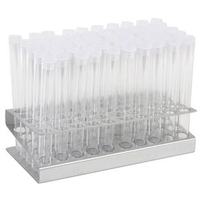 Karter Scientific 50 Tube - 16x150mm Clear Plastic Test Tube Set with Aluminum Rack and Caps
