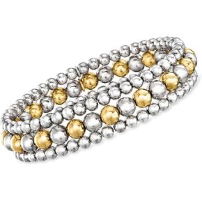 Ross-Simons Italian 2-Tone Sterling Silver Jewelry Set: 3 4-6mm Bead Stretch Bracelets. 8 inches