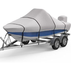 RVMasking 1200D Middle Center Console Boat Cover Waterproof Heavy Duty Boat Cover for Center Console Boat Fits 17'-19' Length, Beam Width up to 102" W, Gray