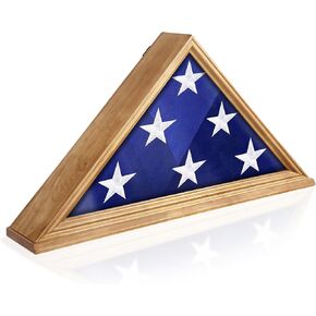Solid Wood Flag Display Case for 5' x 9.5' Folded American Burial Flag, Funeral Flag Frame with HD Tempered Glass, Thick Base Army Flag Shadow Box with Wall Mount, Walnut