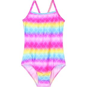 Girls Bathing Suits Colorful Swimsuits with UPF 50 + Sun Protection Sleeveless One Piece Swimwear