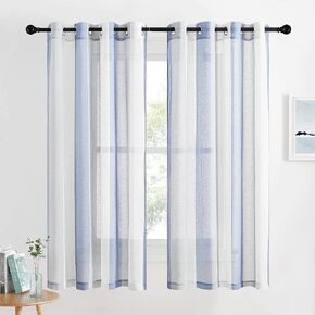 NICETOWN Semi Sheer Ticking Striped Curtains, Grommet Linen Sheer Panels Privacy with Light Filter Window Treatments Vertical Drapes for Bedroom/Kids Room, Grey, 52" Wide by 84" Long, 1 Pair in Kuwait