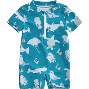 Toddler Infant Baby Boys Swimsuit Kids Rash Guard One Piece Newborn Zipper Bathing Suit Swimwear with Hat