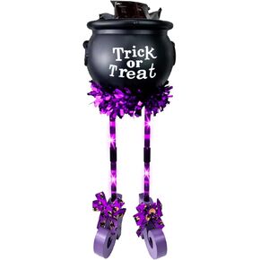 TORONTOKYO Halloween Candy Bowl, 24 Inches Halloween Witches Cauldron Candy Bowl with Lighted Witch Legs, Trick or Treat Candy Holder Rack for Front Door Porch Outdoor Indoor Decor(Purple)