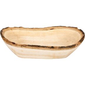 Handcrafted Mango Tree Wood with Bark Rim Large Oval-Shaped Decorative Fruit Serving Bowl